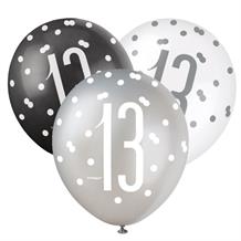 Black and Silver Holographic 13th Birthday Party Latex Balloons