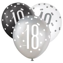 Black and Silver Holographic 18th Birthday Party Latex Balloons