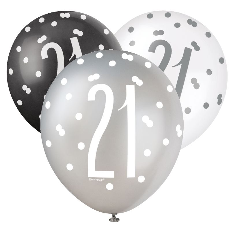 Black & Silver 21st Birthday Balloons (Latex) | Party Save Smile