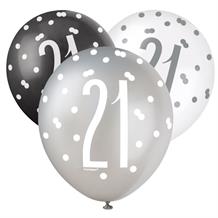 Black and Silver Holographic 21st Birthday Party Latex Balloons