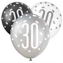 Black and Silver Holographic 30th Birthday Party Latex Balloons