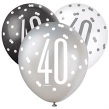 Black and Silver Holographic 40th Birthday Party Latex Balloons