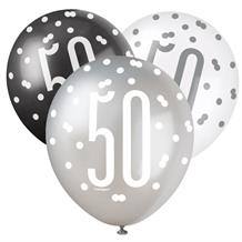 Black and Silver Holographic 50th Birthday Party Latex Balloons