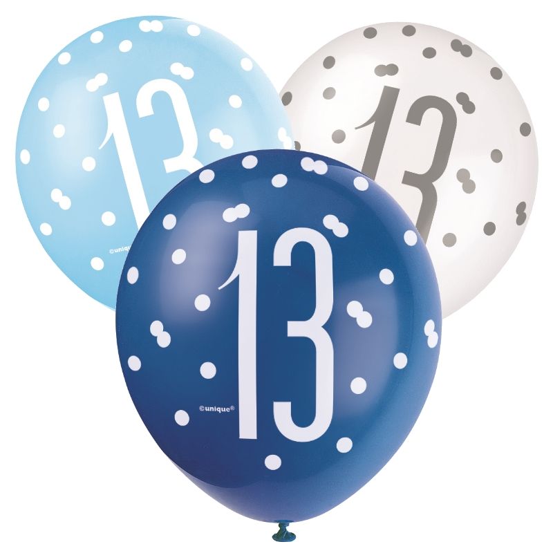 Blue and Silver Holographic 13th Birthday Party Latex Balloons