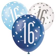 Blue and Silver Holographic 16th Birthday Party Latex Balloons