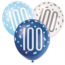 Blue and Silver Holographic 100th Birthday Party Latex Balloons
