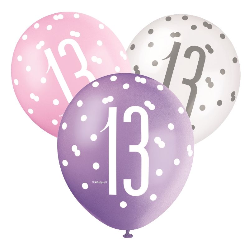 Pink and Silver Holographic 13th Birthday Party Latex Balloons