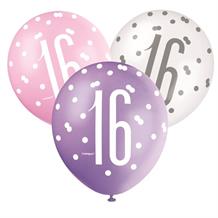 Pink and Silver Holographic 16th Birthday Party Latex Balloons