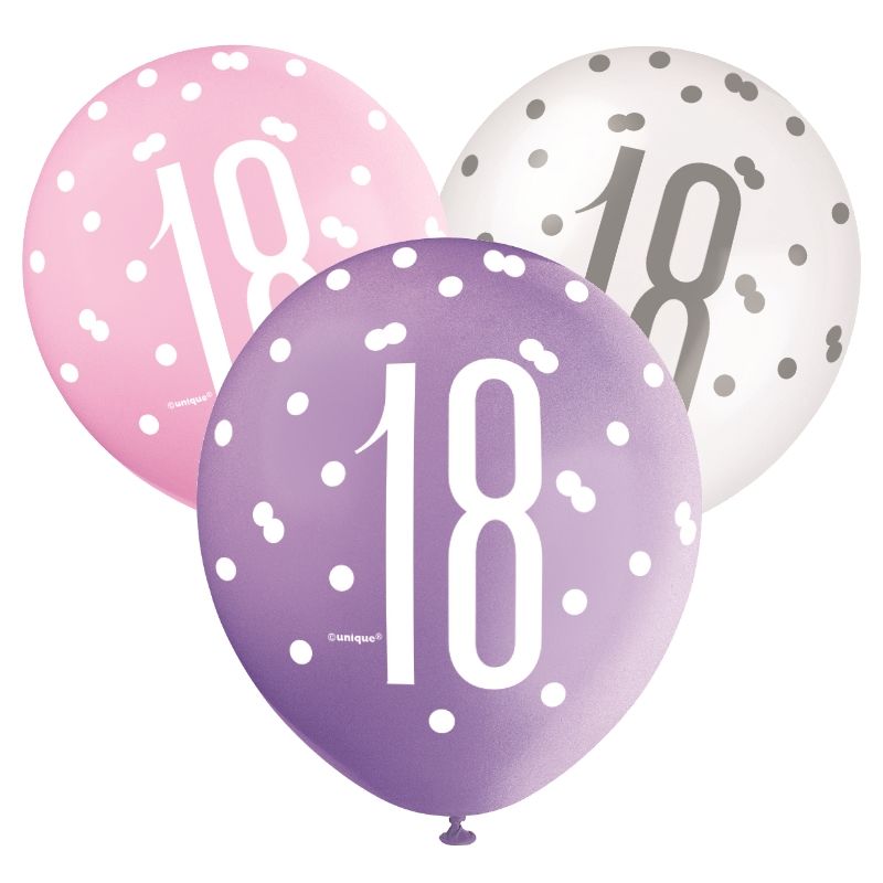Pink and Silver Holographic 18th Birthday Party Latex Balloons