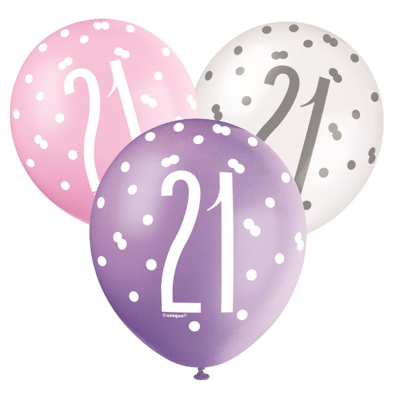 Pink and Silver Holographic 21st Birthday Party Latex Balloons