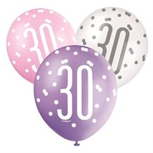 Pink and Silver Holographic 30th Birthday Party Latex Balloons
