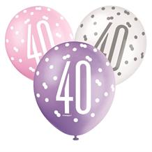 Pink and Silver Holographic 40th Birthday Party Latex Balloons