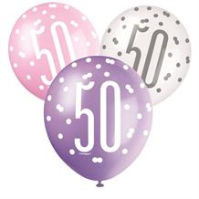 Pink and Silver Holographic 50th Birthday Party Latex Balloons