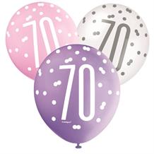 Pink and Silver Holographic 70th Birthday Party Latex Balloons