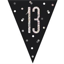 Black and Silver Holographic 13th Birthday Flag Banner | Bunting | Decoration
