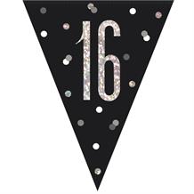 Black & Silver 16th Birthday Bunting | Party Save Smile