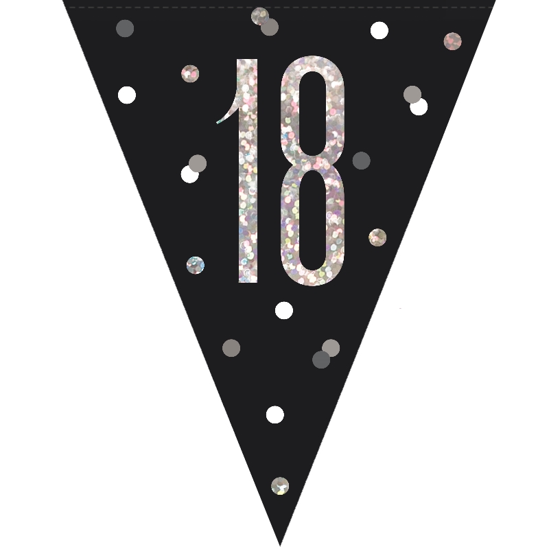 Black and Silver Holographic 18th Birthday Flag Banner | Bunting | Decoration