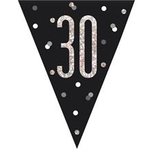 Black and Silver Holographic 30th Birthday Flag Banner | Bunting | Decoration