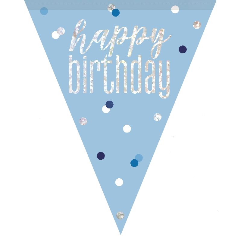 Blue and Silver Holographic Happy Birthday Flag Banner | Bunting | Decoration