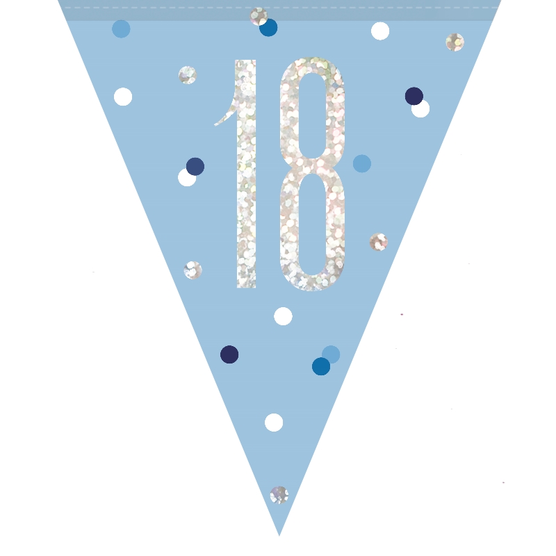 Blue and Silver Holographic 18th Birthday Flag Banner | Bunting | Decoration