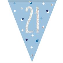 Blue and Silver Holographic 21st Birthday Flag Banner | Bunting | Decoration