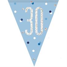 Blue and Silver Holographic 30th Birthday Flag Banner | Bunting | Decoration