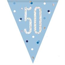 Blue and Silver Holographic 50th Birthday Flag Banner | Bunting | Decoration