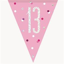Pink and Silver Holographic 13th Birthday Flag Banner | Bunting | Decoration