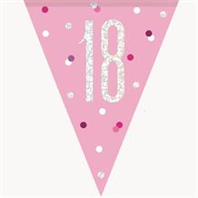 Pink and Silver Holographic 18th Birthday Flag Banner | Bunting | Decoration