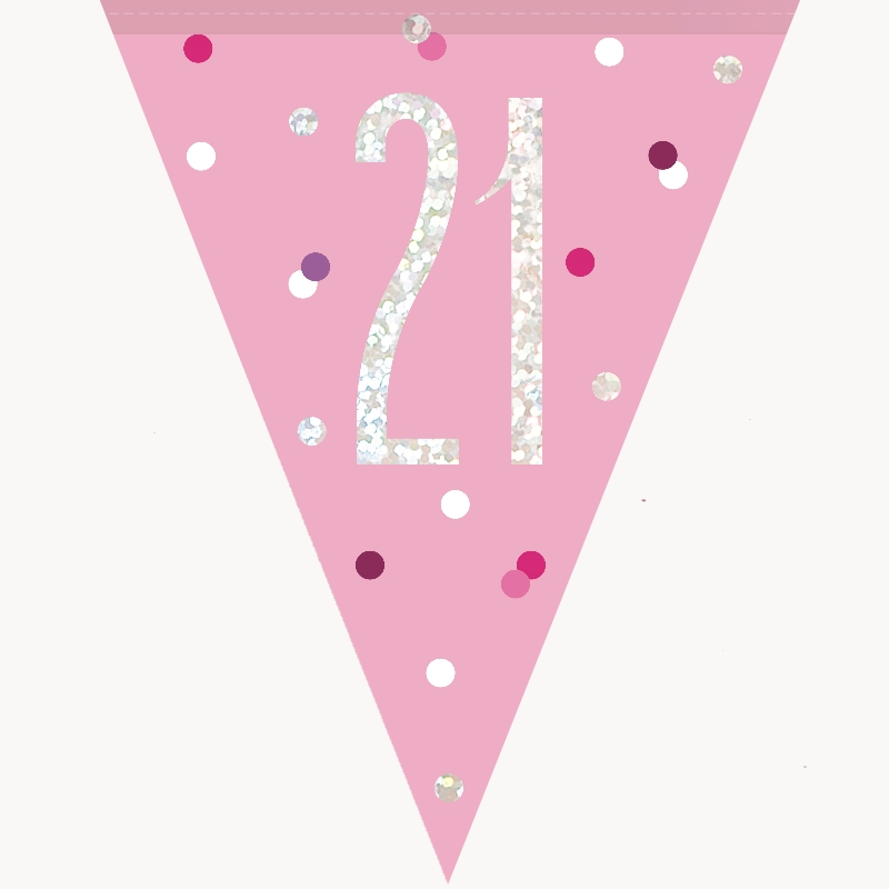 Pink and Silver Holographic 21st Birthday Flag Banner | Bunting | Decoration