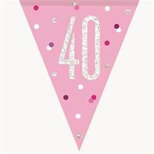 Pink and Silver Holographic 40th Birthday Flag Banner | Bunting | Decoration