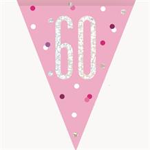 Pink and Silver Holographic 60th Birthday Flag Banner | Bunting | Decoration