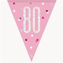 Pink and Silver Holographic 80th Birthday Flag Banner | Bunting | Decoration