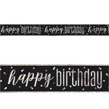Black and Silver Holographic Happy Birthday Foil Banner | Decoration