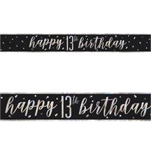 Black and Silver Holographic 13th Birthday Foil Banner | Decoration