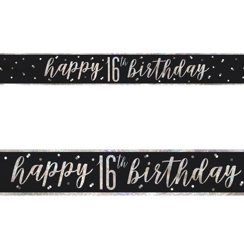 Black & Silver 16th Birthday Banners (Foil) | Party Save Smile