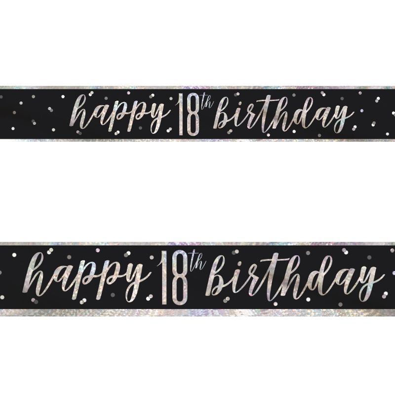 Black and Silver Holographic 18th Birthday Foil Banner | Decoration
