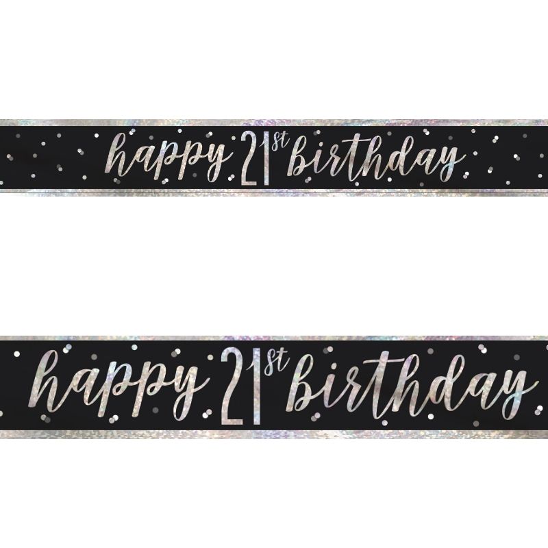 Black and Silver Holographic 21st Birthday Foil Banner | Decoration