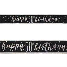 Black and Silver Holographic 50th Birthday Foil Banner | Decoration
