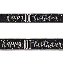 Black and Silver Holographic 100th Birthday Foil Banner | Decoration