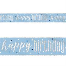 Blue and Silver Holographic Happy Birthday Foil Banner | Decoration