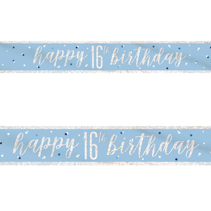 Blue and Silver Holographic 16th Birthday Foil Banner | Decoration