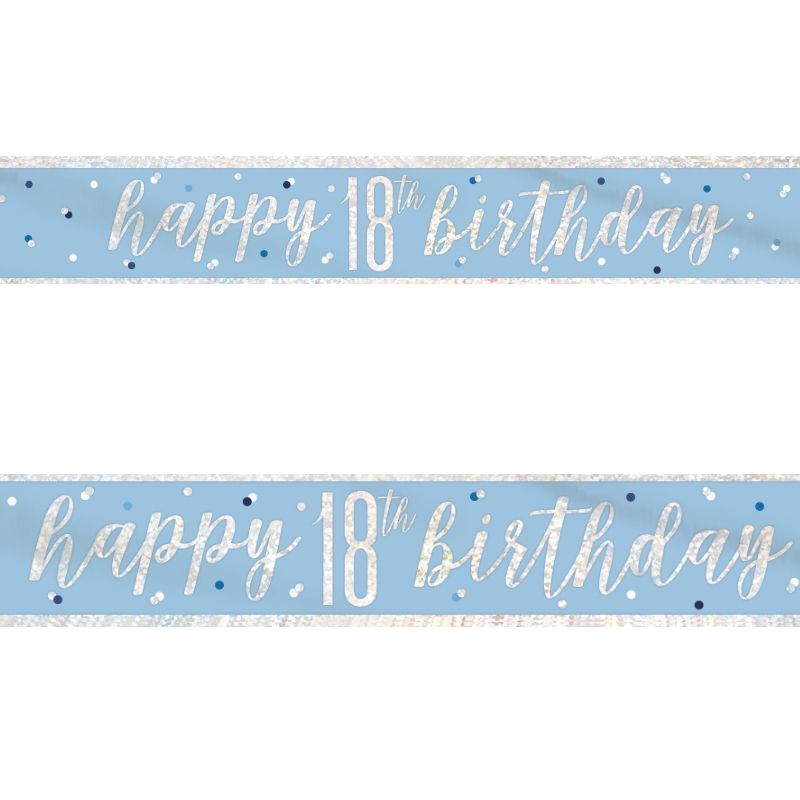Blue and Silver Holographic 18th Birthday Foil Banner | Decoration
