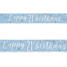Blue and Silver Holographic 21st Birthday Foil Banner | Decoration