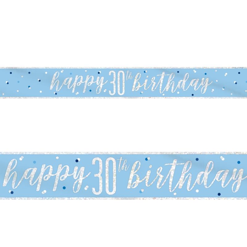 Blue and Silver Holographic 30th Birthday Foil Banner | Decoration