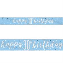 Blue and Silver Holographic 30th Birthday Foil Banner | Decoration