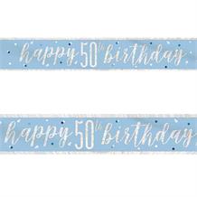 Blue and Silver Holographic 50th Birthday Foil Banner | Decoration