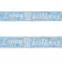 Blue and Silver Holographic 90th Birthday Foil Banner | Decoration