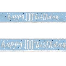 Blue and Silver Holographic 100th Birthday Foil Banner | Decoration