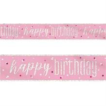 Pink and Silver Holographic Happy Birthday Foil Banner | Decoration